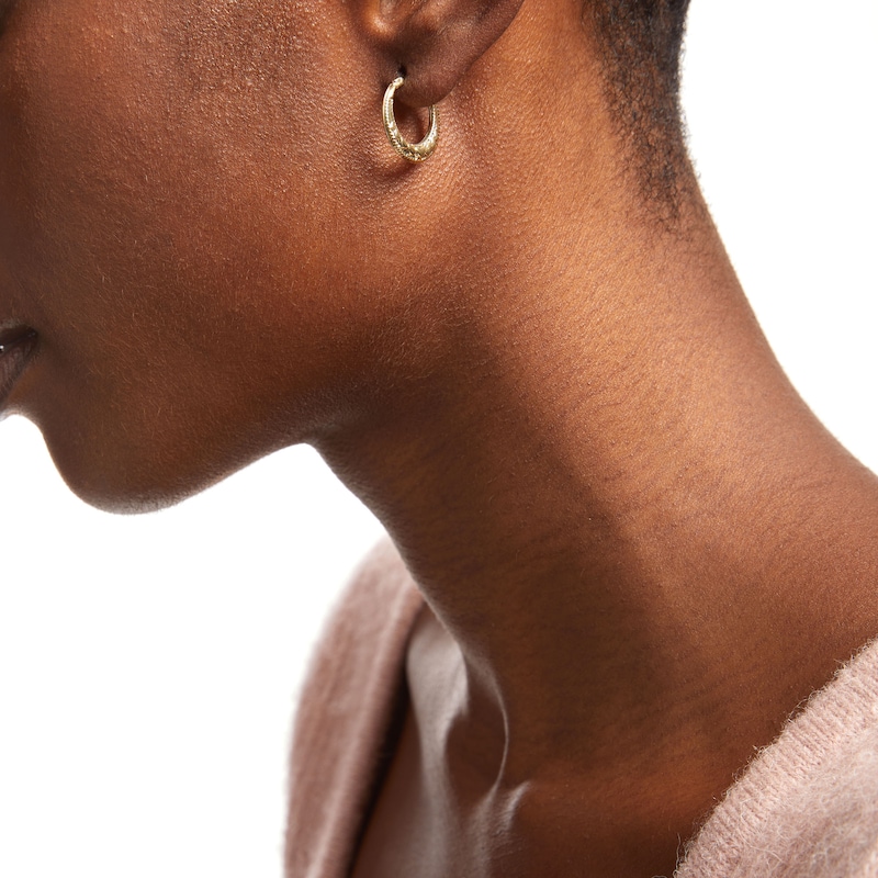 Main Image 2 of 20.0mm Stamped Heart Textured Hoop Earrings in 10K Gold
