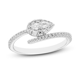 Forever Connected 0.33 CT. T.W. Pear-Shaped Diamond Frame Bypass Ring in 10K White Gold