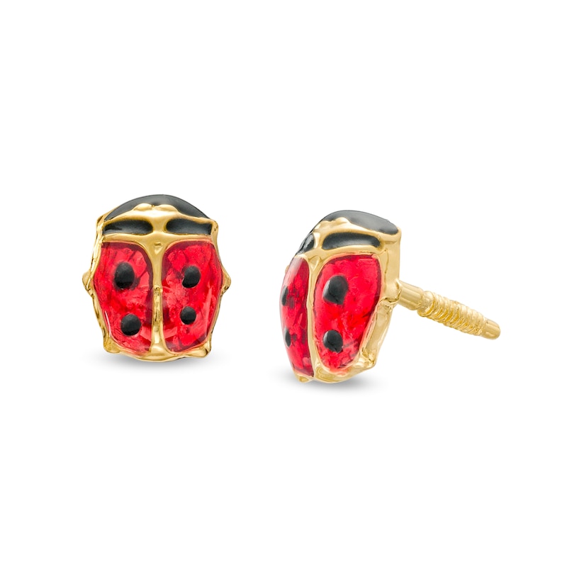 Child's Red and Black Enamel Ladybug Stud Earrings in 14K Gold|Peoples Jewellers