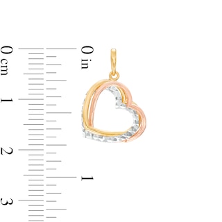 Diamond-Cut Intertwined Triple Heart Necklace Charm in 14K Tri-Tone Gold