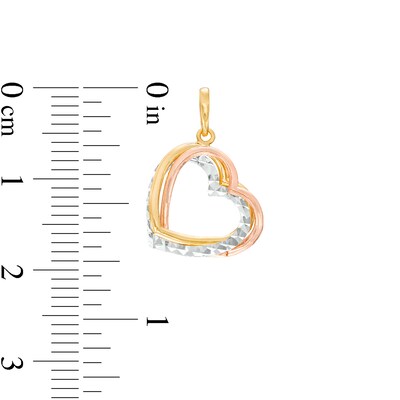 Diamond-Cut Intertwined Triple Heart Necklace Charm in 14K Tri-Tone Gold