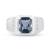 Men's Emerald-Cut London Blue Topaz and Diamond Accent Ring in Sterling Silver