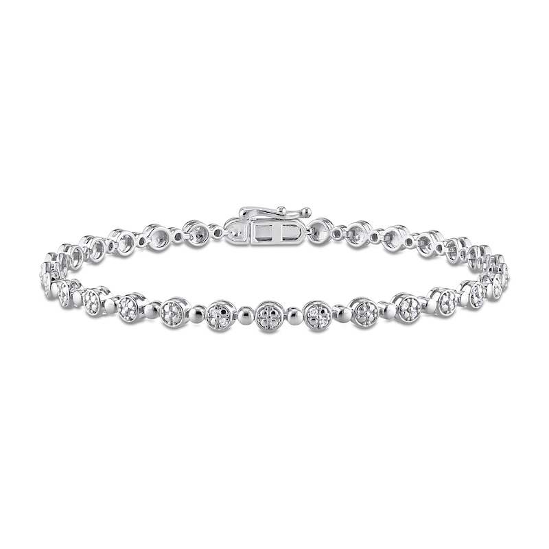 0.24 CT. T.W. Diamond Alternating Link Bracelet in Sterling Silver - 7.5"