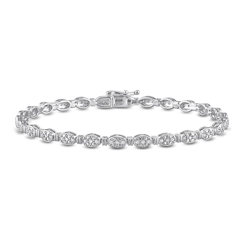 0.49 CT. T.W. Oval Multi-Diamond Alternating Link Bracelet in Sterling Silver - 7.5"|Peoples Jewellers