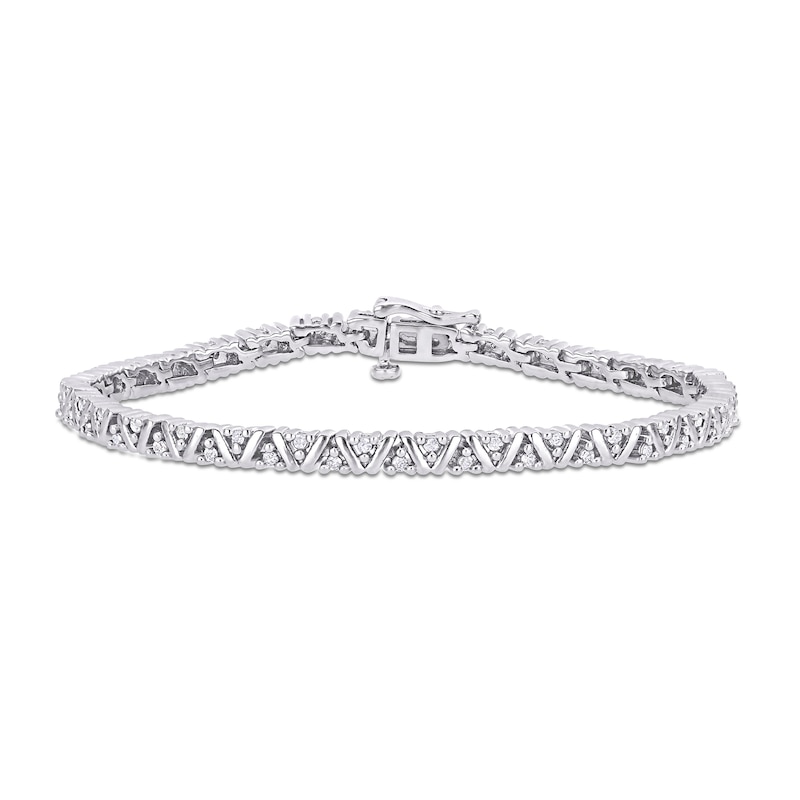 0.96 CT. T.W. Diamond Triad Alternating Link Bracelet in Sterling Silver - 7.25"|Peoples Jewellers