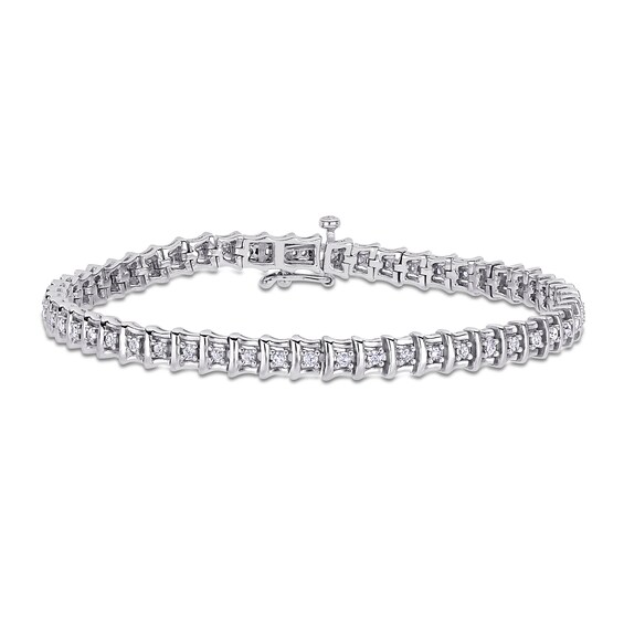 0.95 CT. T.W. Diamond Rectangle Frame Link Bracelet in Sterling Silver - 7.25"