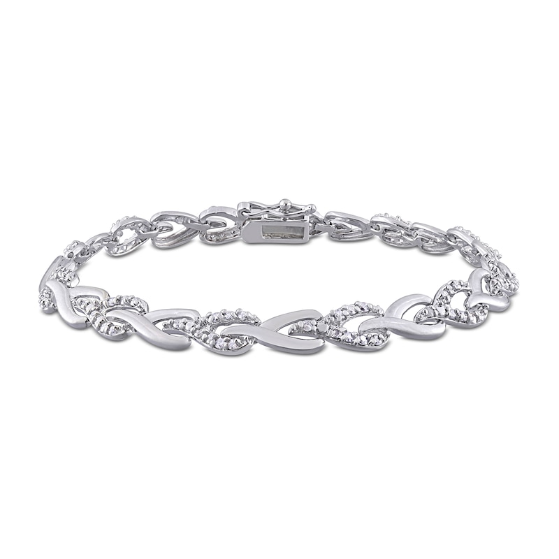 1.00 CT. T.W. Diamond Braided Alternating Link Bracelet in Sterling Silver |Peoples Jewellers