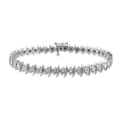 0.48 CT. T.W. Diamond "S" Alternating Link Bracelet in Sterling Silver - 7.25"