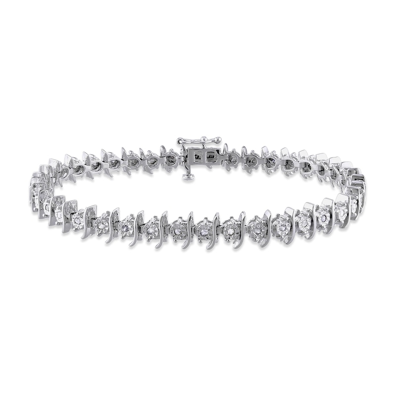 0.48 CT. T.W. Diamond "S" Alternating Link Bracelet in Sterling Silver - 7.25"