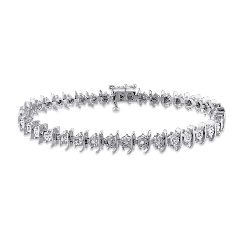 0.48 CT. T.W. Diamond "S" Alternating Link Bracelet in Sterling Silver - 7.25"|Peoples Jewellers