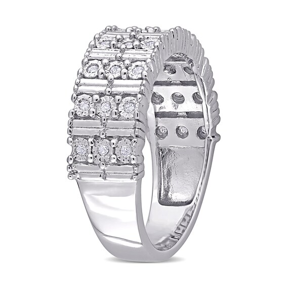 0.16 CT. T.W. Diamond Station Triple Row Ring in Sterling Silver 