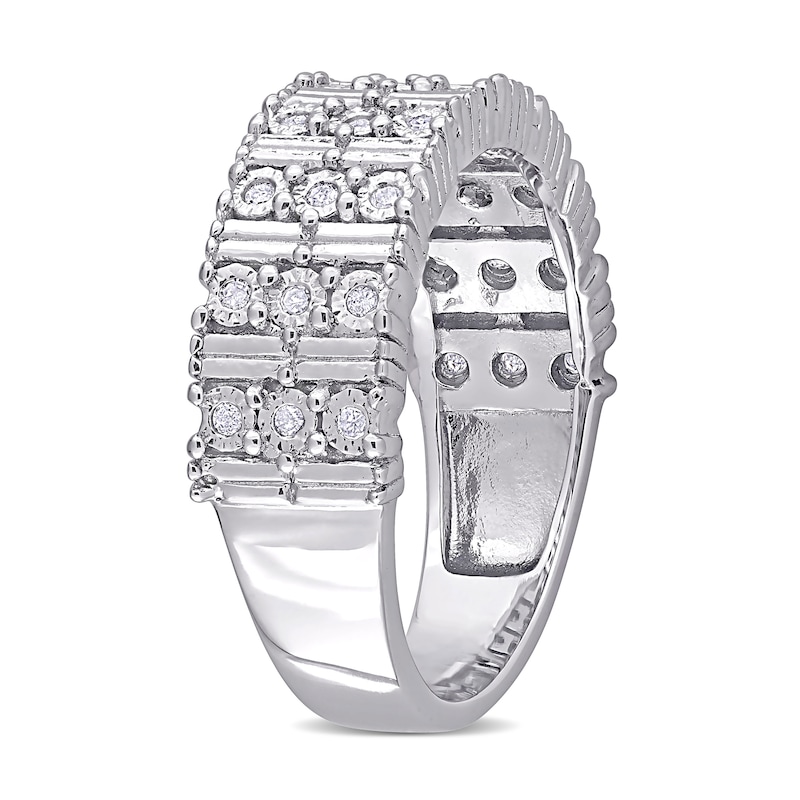 0.16 CT. T.W. Diamond Station Triple Row Ring in Sterling Silver