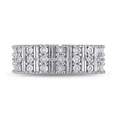 0.16 CT. T.W. Diamond Station Triple Row Ring in Sterling Silver 
