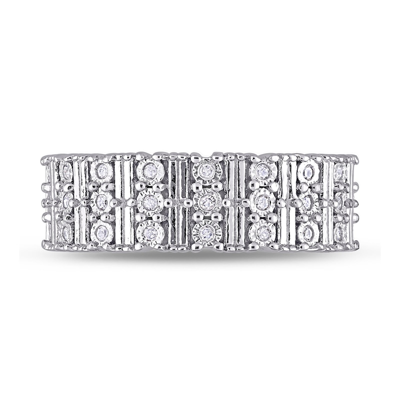 0.16 CT. T.W. Diamond Station Triple Row Ring in Sterling Silver 