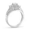 0.95 CT. T.W. Diamond Double Flower Frame Split Shank Bridal Set in 10K White Gold (J/I3)