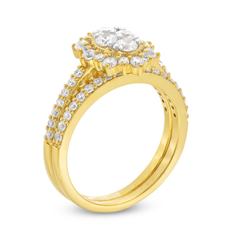 Main Image 3 of 0.95 CT. T.W. Oval-Shaped Multi-Diamond Flower Frame Bridal Set in 10K Gold (J/I3)