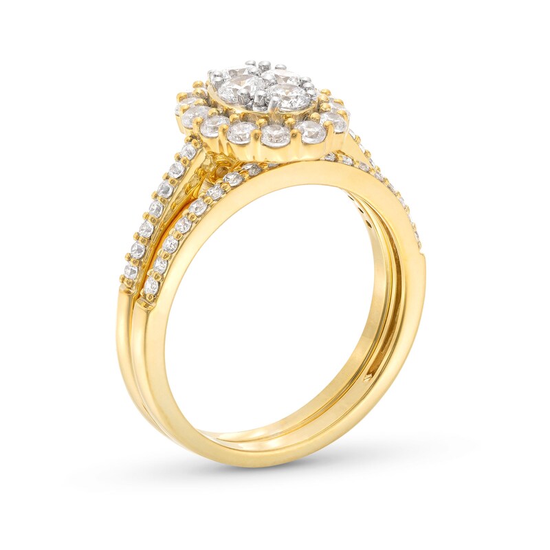 Main Image 3 of 0.95 CT. T.W. Oval-Shaped Multi-Diamond Frame Bridal Set in 10K Gold (J/I3)