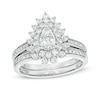 Thumbnail Image 0 of 0.95 CT. T.W. Pear-Shaped Multi-Diamond Double Flower Frame Bridal Set in 10K White Gold (J/I3)