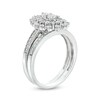 Thumbnail Image 2 of 0.95 CT. T.W. Pear-Shaped Multi-Diamond Double Flower Frame Bridal Set in 10K White Gold (J/I3)