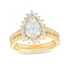 Thumbnail Image 1 of 0.95 CT. T.W. Pear-Shaped Multi-Diamond Flower Frame Bridal Set in 10K Gold (J/I3)
