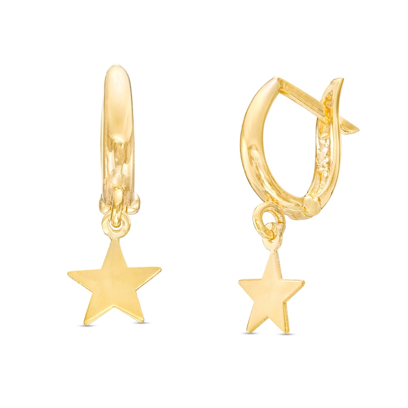 27.0mm Star Dangle Huggie Hoop Earrings in 10K Gold