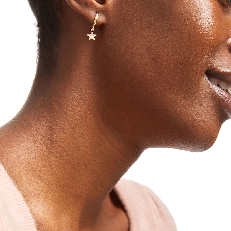Main Image 2 of 27.0mm Star Dangle Huggie Hoop Earrings in 10K Gold