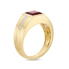Men's 8.0mm Square-Cut Garnet and Diamond Accent Ring in 10K Gold