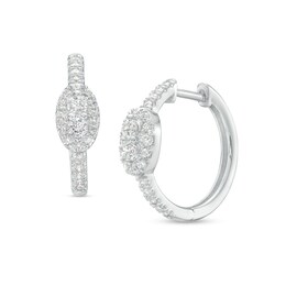 Forever Connected 0.50 CT. T.W. Diamond Oval-Shaped Frame Hoop Earrings in 10K White Gold