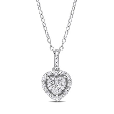 0.15 CT. T.W. Heart-Shaped Multi-Diamond Frame Pendant in Sterling Silver