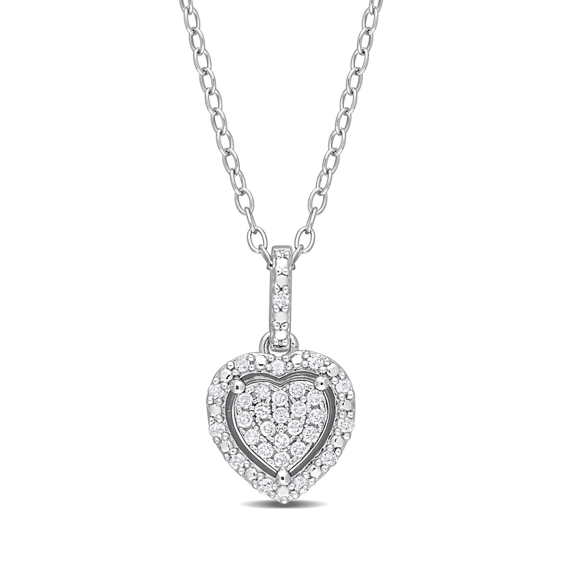 0.15 CT. T.W. Heart-Shaped Multi-Diamond Frame Pendant in Sterling Silver