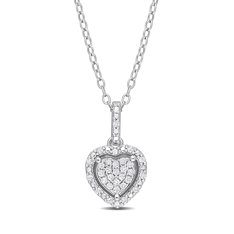 0.15 CT. T.W. Heart-Shaped Multi-Diamond Frame Pendant in Sterling Silver|Peoples Jewellers