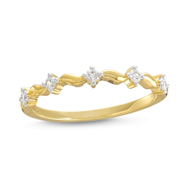 0.085 CT. T.W. Diamond Wave Alternating Anniversary Band 10K Gold