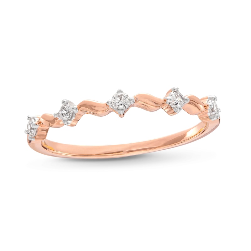 Main Image 1 of 0.085 CT. T.W. Diamond Wave Alternating Anniversary Band in 10K Rose Gold