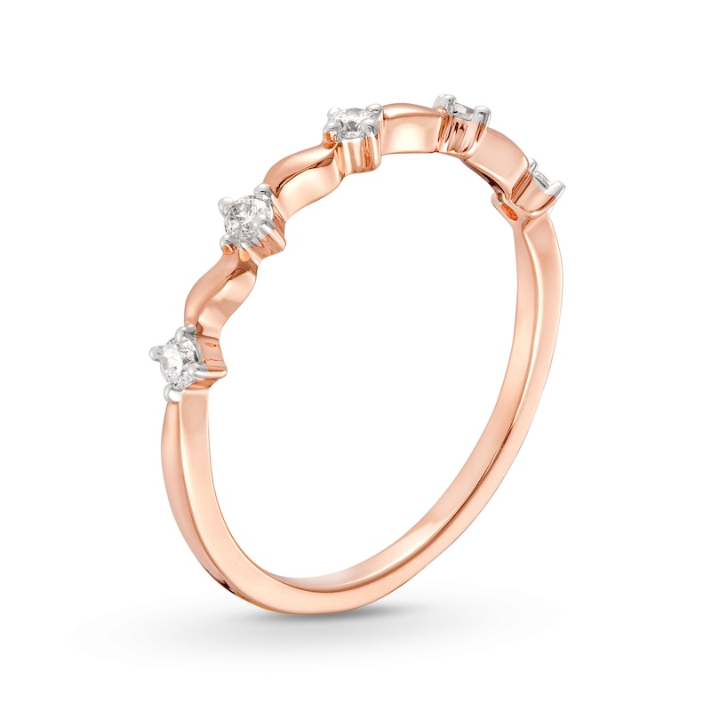 Main Image 3 of 0.085 CT. T.W. Diamond Wave Alternating Anniversary Band in 10K Rose Gold