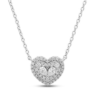 Forever Connected 0.25 CT. T.W. Pear-Shaped Diamond Heart Frame Necklace in Sterling Silver