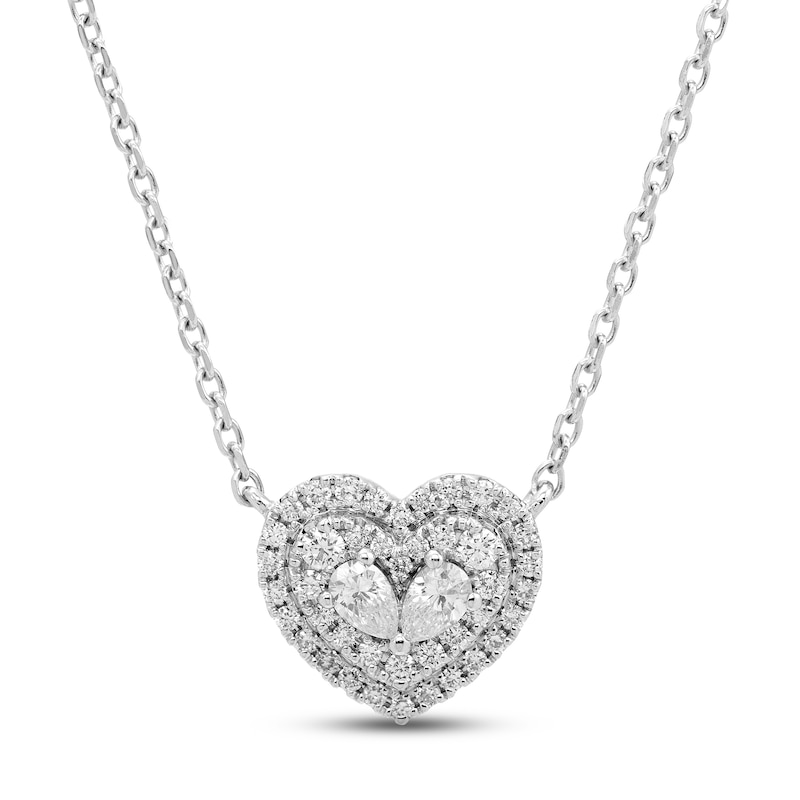 Forever Connected 0.25 CT. T.W. Pear-Shaped Diamond Heart Frame Necklace in Sterling Silver