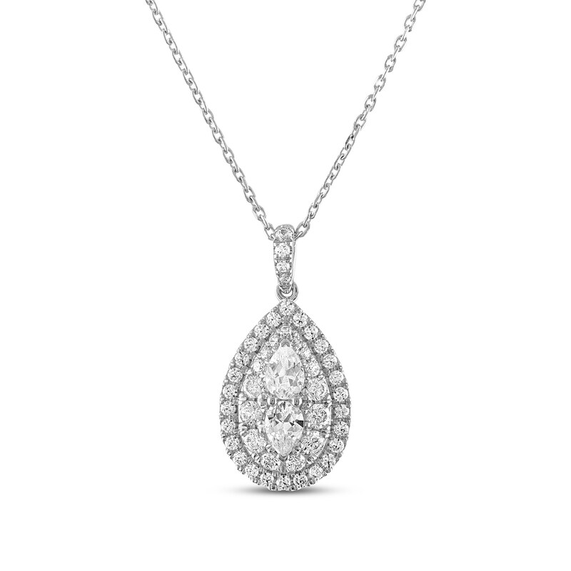 Main Image 1 of Forever Connected 1.00 CT. T.W. Pear-Shaped Diamond Frame Pendant in 10K White Gold