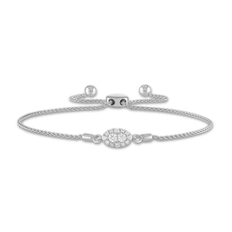 Forever Connected 0.20 CT. T.W. Diamond Oval-Shaped Frame Bolo Bracelet in 10K White Gold - 9.5&quot;