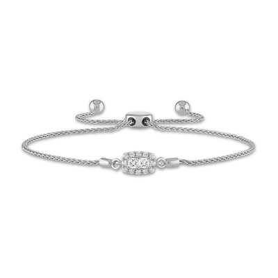 Forever Connected 0.20 CT. T.W. Princess-Cut Diamond Rectangular Frame Bolo Bracelet in 10K White Gold – 9.5"