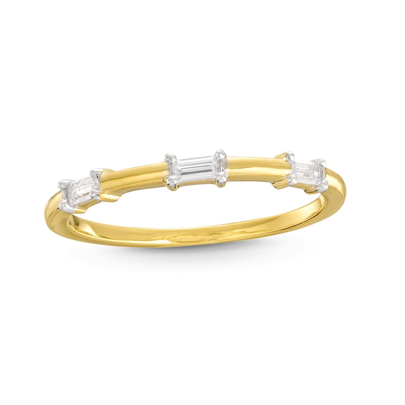 0.085 CT. T.W. Baguette Diamond Three Stone Anniversary Band in 10K Gold