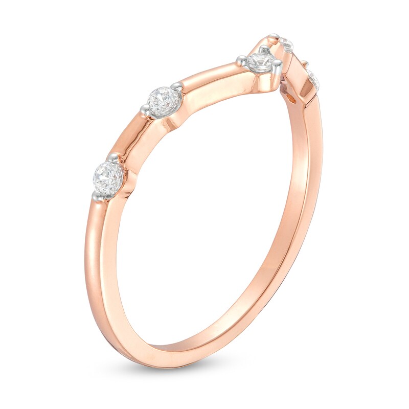 Main Image 3 of 0.085 CT. T.W. Diamond Chevron Five Stone Anniversary Band in 10K Rose Gold