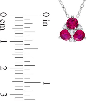 4.5mm Lab-Created Ruby and White Lab-Created Sapphire Trio Pendant and Stud Earrings Set in Sterling Silver