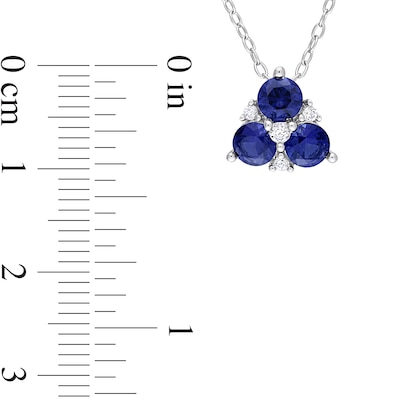 4.5mm Blue and White Lab-Created Sapphire Trio Pendant and Stud Earrings Set in Sterling Silver