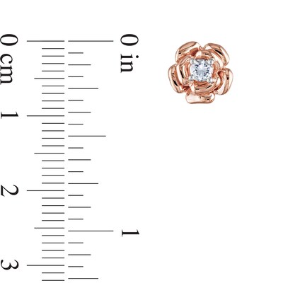 White Lab-Created Sapphire Solitaire Rose Pendant and Stud Earrings Set in Sterling Silver with 18K Rose Gold Plate