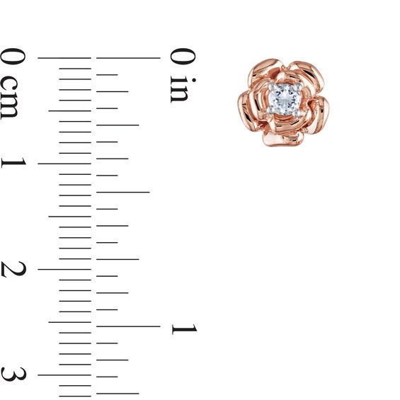White Lab-Created Sapphire Solitaire Rose Pendant and Stud Earrings Set in Sterling Silver with 18K Rose Gold Plate