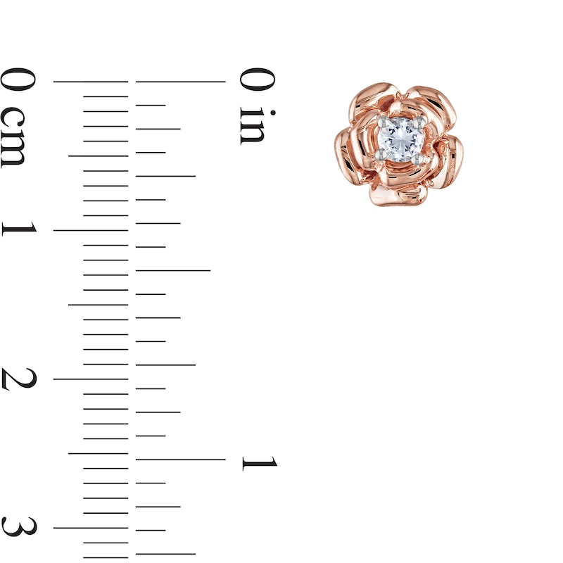 White Lab-Created Sapphire Solitaire Rose Pendant and Stud Earrings Set in Sterling Silver with 18K Rose Gold Plate