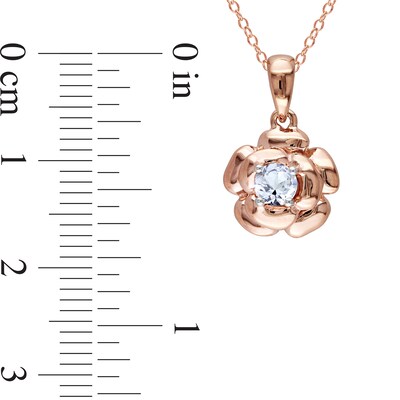 White Lab-Created Sapphire Solitaire Rose Pendant and Stud Earrings Set in Sterling Silver with 18K Rose Gold Plate