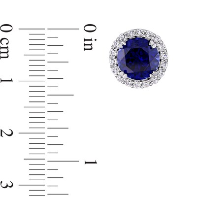 8.0mm and White Lab-Created Sapphire Frame Pendant and Stud Earrings Set in Sterling Silver