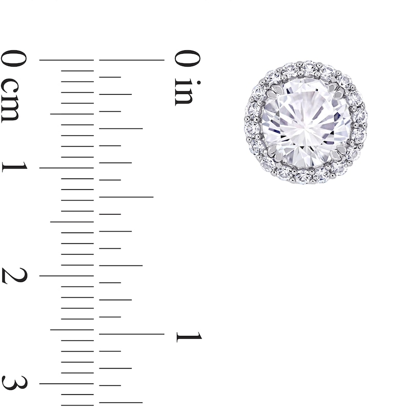 Main Image 4 of 8.0mm White Lab-Created Sapphire Frame Pendant and Stud Earrings Set in Sterling Silver