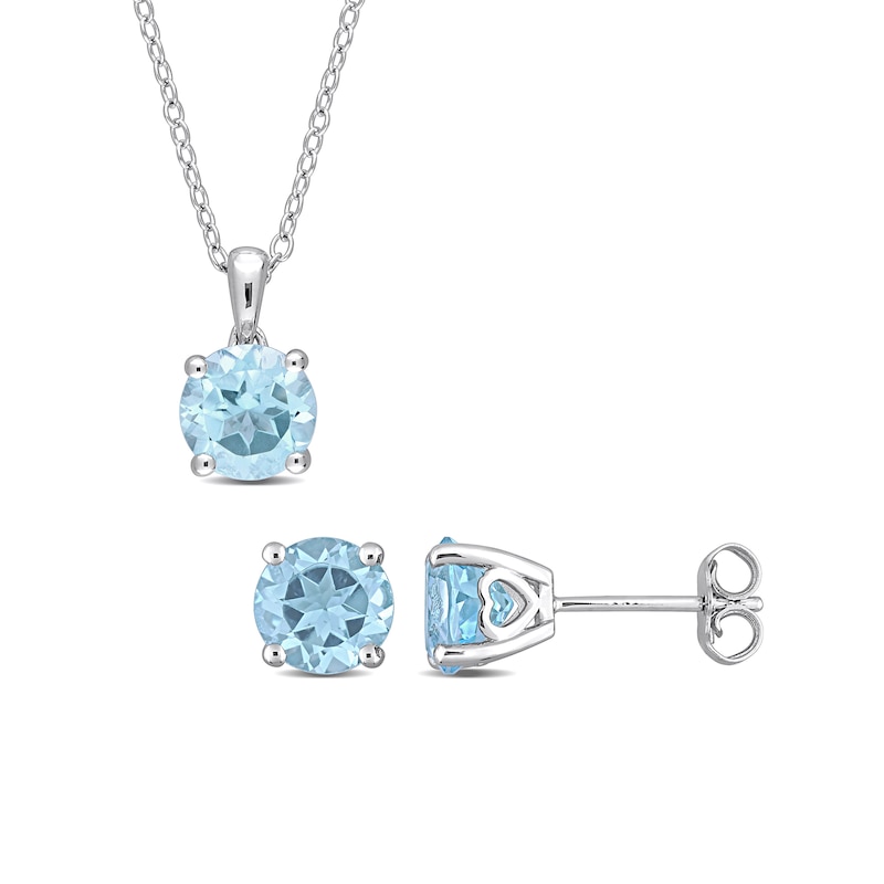7.0mm Sky Blue Topaz Solitaire Pendant and Stud Earrings Set in Sterling Silver|Peoples Jewellers